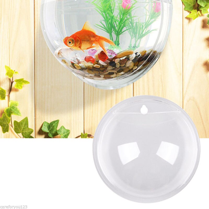 Pecera acrílica 3D, maceta montada en la pared, colgante para acuario, Pez transparente, florero para planta, decoración del hogar, 2 tamaños