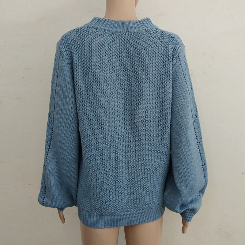 Forefair solid overdimensjonert vintage strikket genser dame vintergenser tilfeldig langermet damegenser