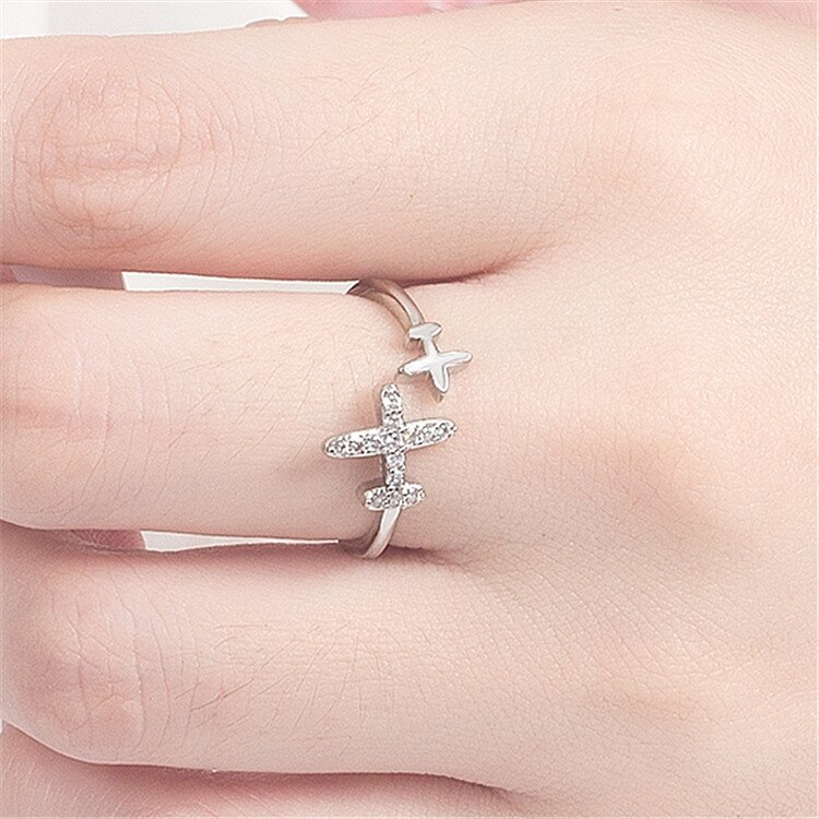 Leuke Vliegtuig Sieraden Fly Serie Ring Crytal Ster Kubieke Zirkoon Vliegtuigen Vliegtuig Vinger Ring Reis Sieraden Uniek