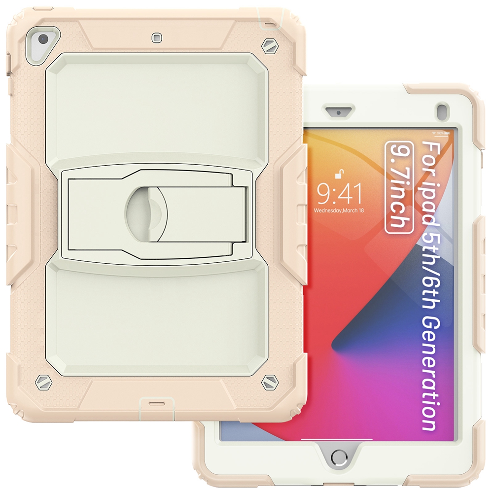 For Apple iPad 9.7 Air 2 Pro 9.7 A1566 A1822 A1893 Case Kids Safe Silicon PC Hybrid Shockproof Stand Tablet Cover: PURPLE