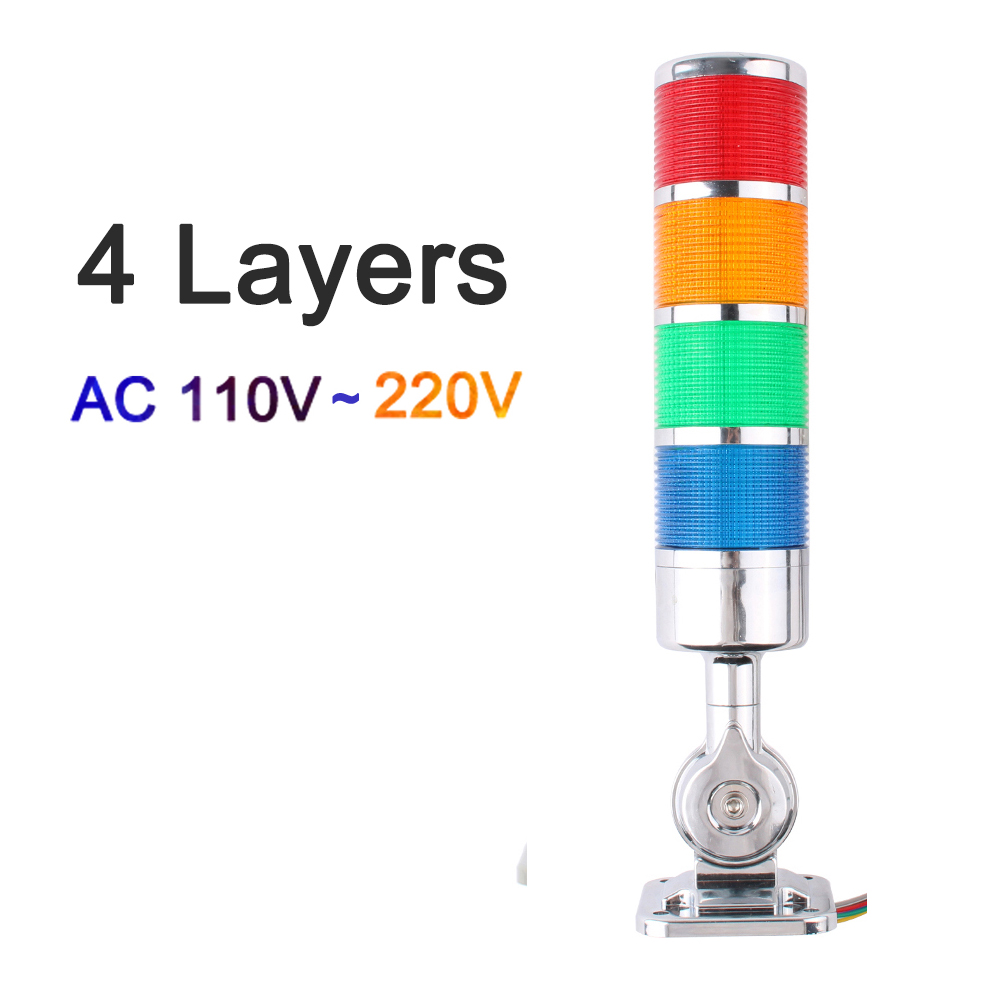 4 layers Rotatable 180 Stack light Red warning light industrial for CNC machine DC 24V 12V AC220V 110V Steady flashing light LED: Silver110V-220V