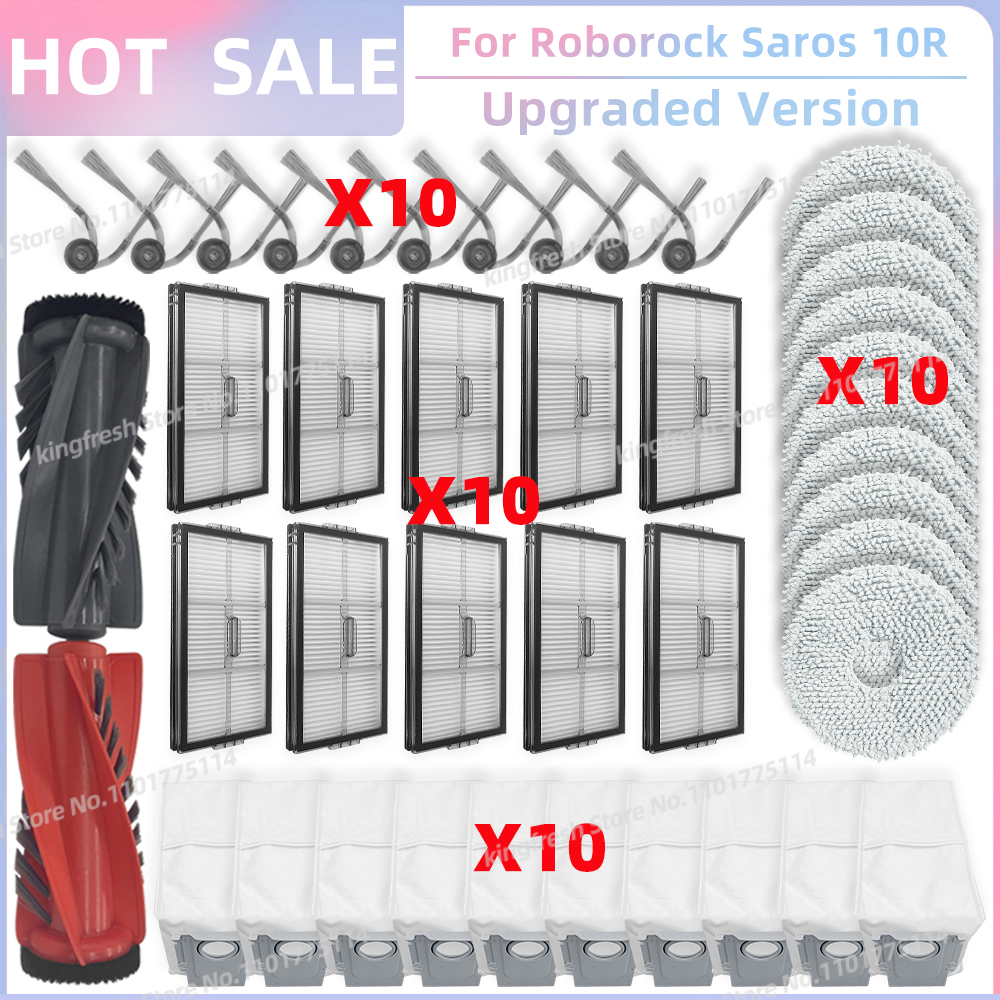 Fit For ( Roborock Saros 10R / Roborock S9 MaxV Slim / G20S Ultra) Vacuum Parts Main Roller Side Brush Filter Mop Cloth Dust Bag: grey
