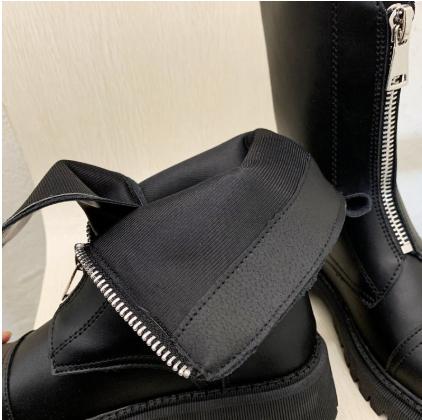 Botas De Mujer De viento británico , nuevas botas cortas De otoño rebelde, botas De primavera y otoño, botas De cremallera frontal, Zapatos De Mujer: Black / 39
