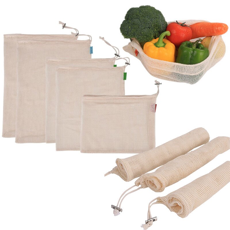 Reusable Produce Bags Washable Bags for Storage Organizer Fruit Vegetable mesh bags for fruits Eco friendly kitchen accessories