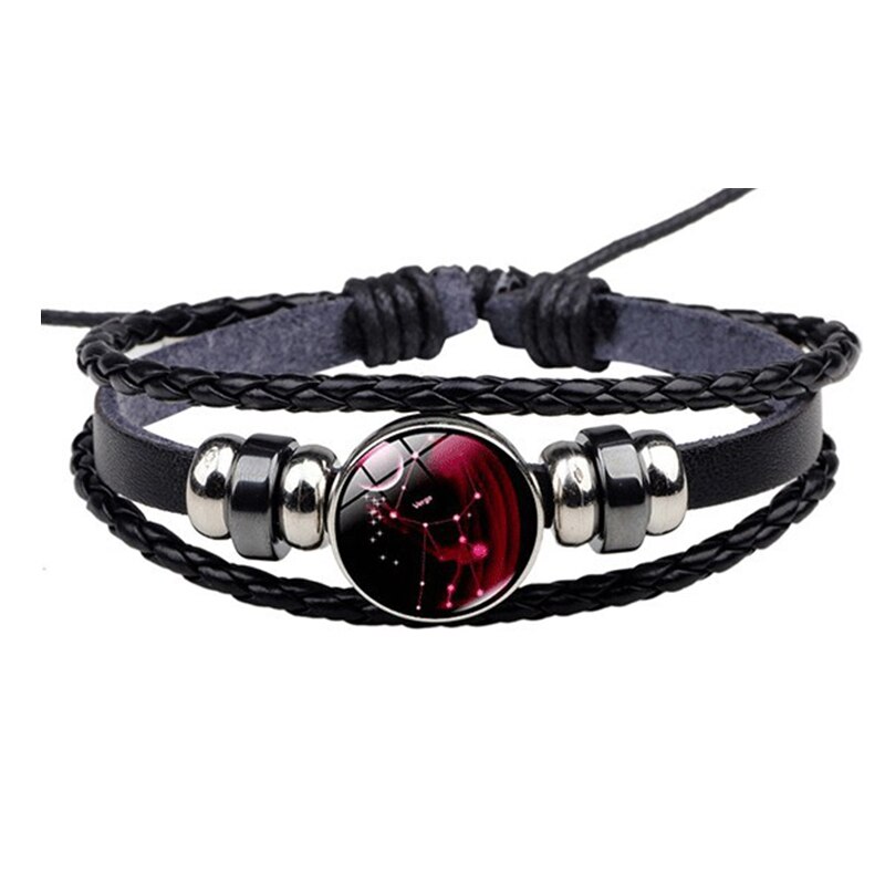 Læderarmbånd til kvinder rustfrit stål par armbånd kæde tolv konstellationer mænd armbånd mandlig tilbehør boho smykker