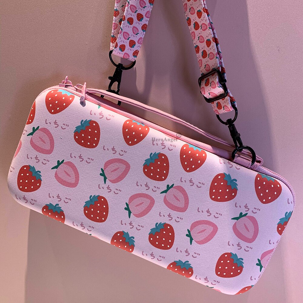 Aardbei Opbergtas Voor Nintendo Schakelaar Case Beschermende Shell Soft Case Leuke Reizen Draagtas Voor Schakelaar Zak Set: Only Bag