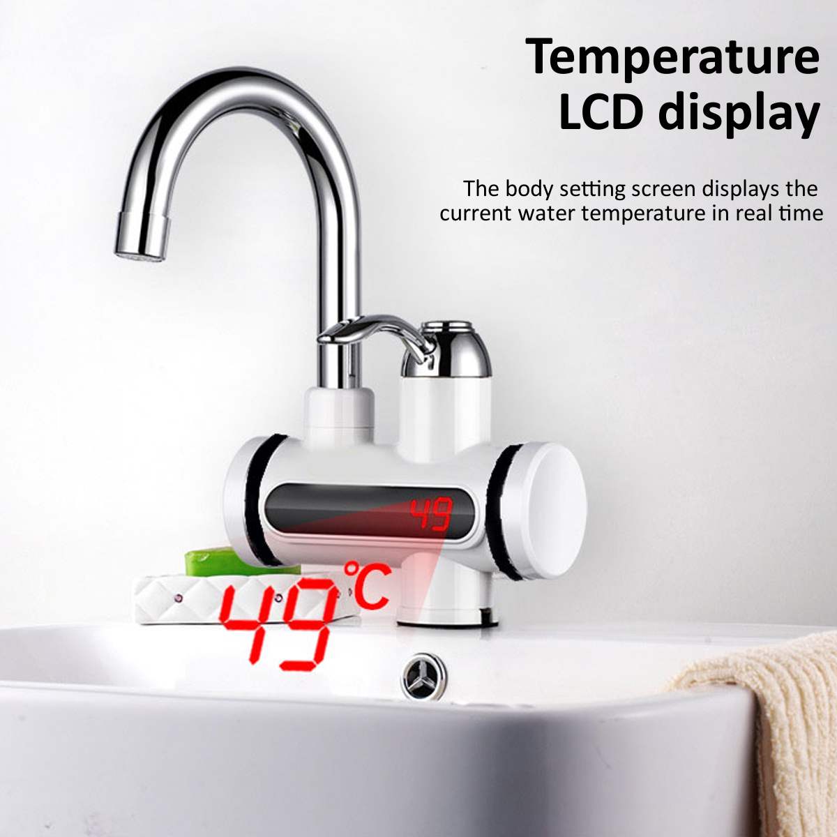 3000W 220V Instant Electric Faucet Tap Water Heater Stainless Steel Under Inflow LED Display Water Heater+Shower