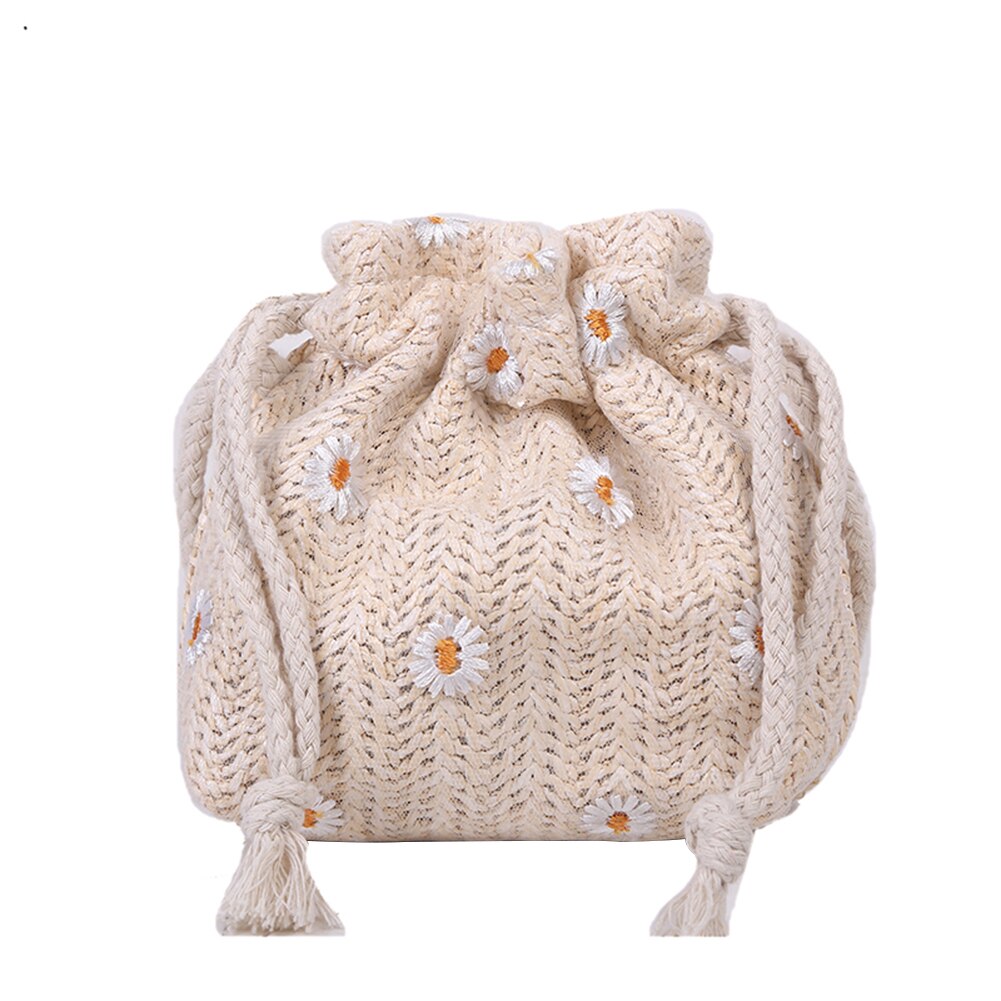 Handgemaakte strogevlochten emmertassen rotan dames zomer strand reis schoudertassen strand crossbody tassen geweven boodschappentassen: Wit