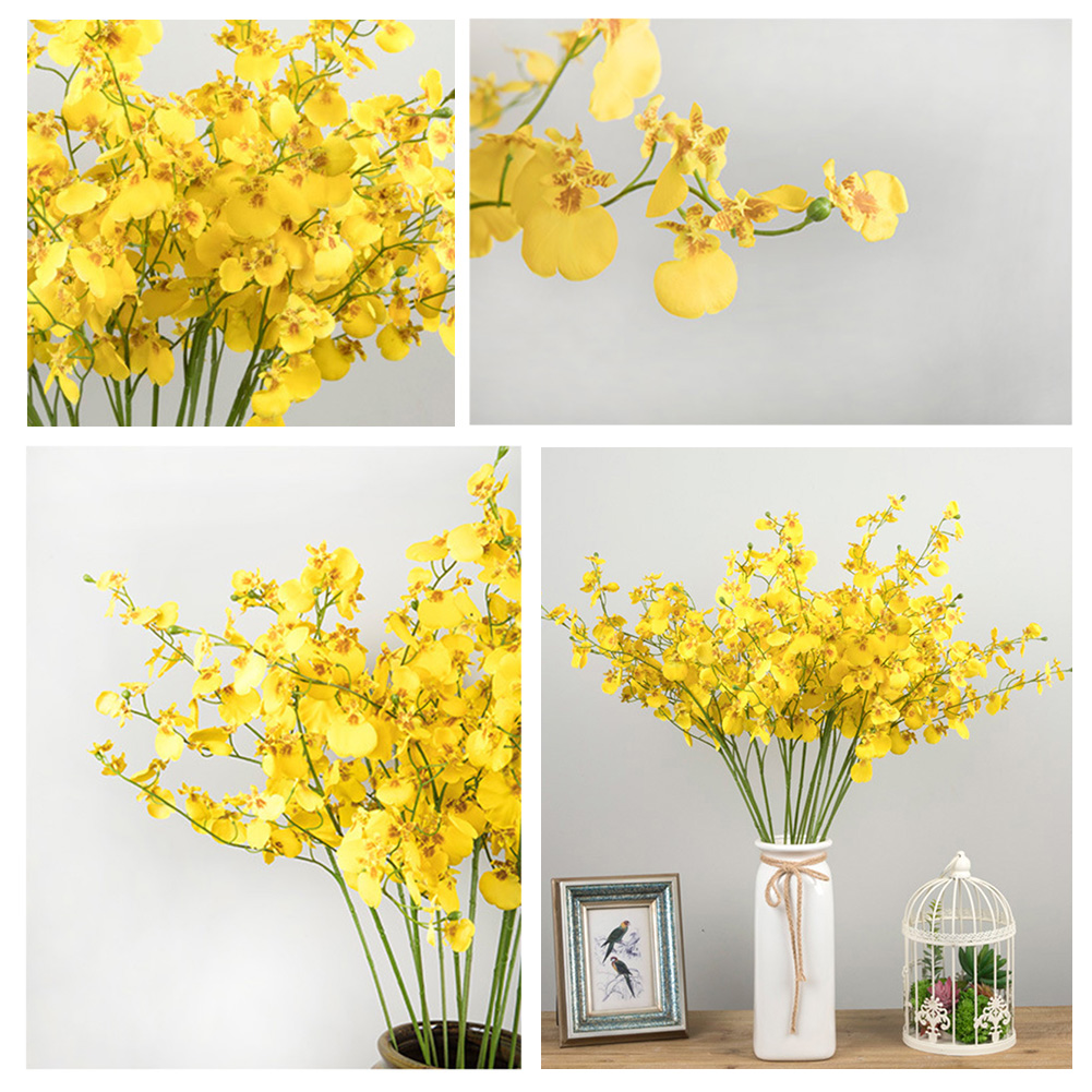 Yellow Artificial Flower Plant Home Decoration Plastic Bouquet Single Orchid Yellow Branch Flower Festive & Party Supplies