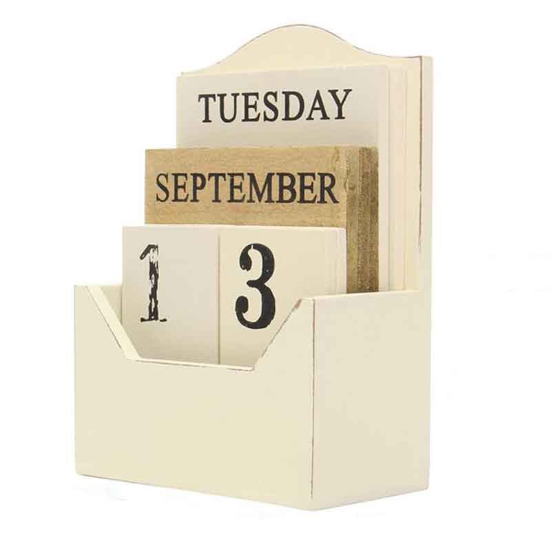 Calendrier de bureau en bois rétro Vintage, bloc de bois, perpétuel, , décor de bureau à domicile, bricolage blanc