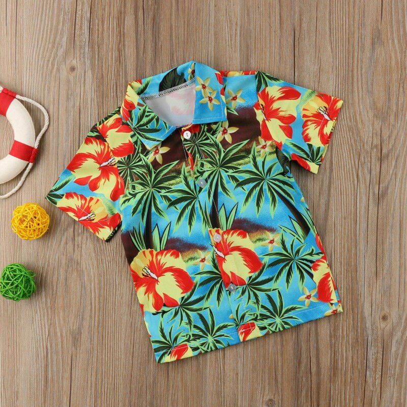 Crianças bebê meninos hawaiian algodão acampamento turndown colarinho camisa flores tropicais impressão camisa topos