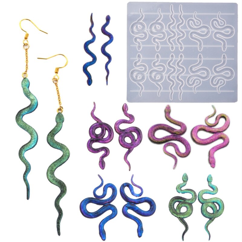 Snake Hanger Oorbel Hars Mallen 6 Paar Serpent Vormen Dangle Earring Silicone Epoxyhars Casting Mallen Sieraden Maken Crystal