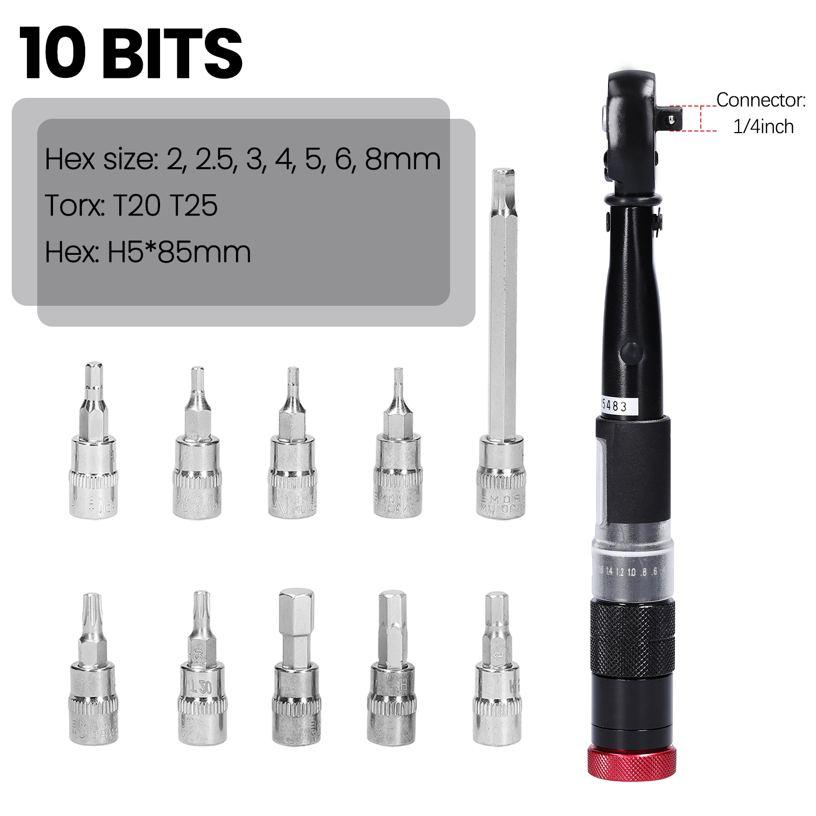 11PCS 2~24Nm 1/4 Inch Preset Torque Wrench Bits Set Mini Adjustable Torque Wrench Window Torque Value Display Quick Release