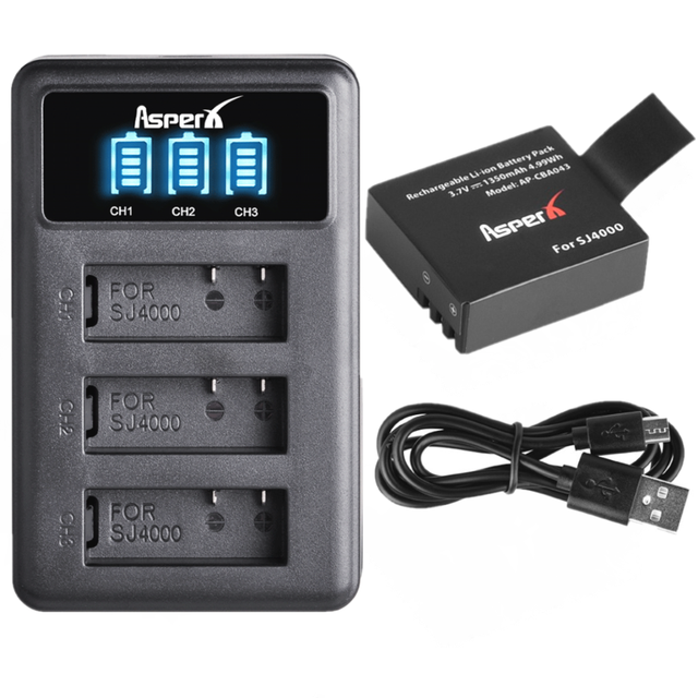 1350mAh PG1050 SJ4000 batería con cargador para SJCAM SJ4000WIFI SJ5000 SJ6000 Sj5000 WIFI M10 SJ7000 SJ8000 SJ9000 EKEN H8 H8R: Charger and 1Battery