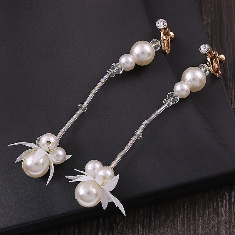 GETNOIVAS Wedding Dress Headband Venetian Pearl Cloth Art Butterfly Headdress White Fairy Headpeice Earrings Set Jewelry Set SL: Default Title