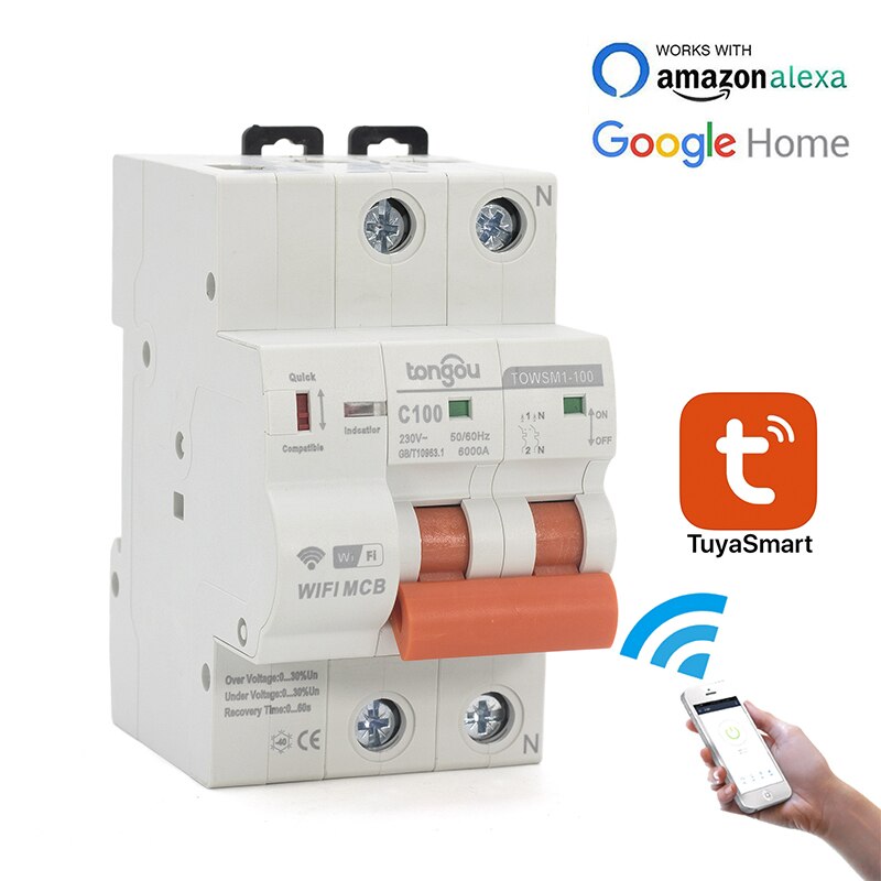 2P WiFi Intelligent Circuit Breaker Air Switch Automatic Switch Overload Short Circuit Protector Household Power Switch