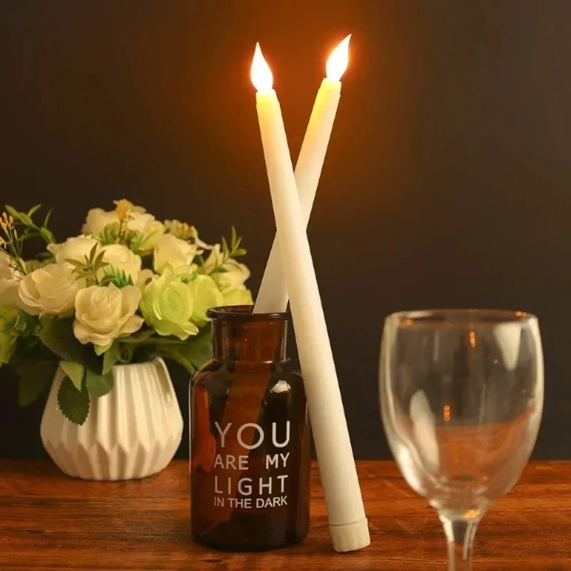 Long Christmas LED Candles Flameless Battery Powered Pointed Candle Light Church Flickering Candle Light Festival Party Decor