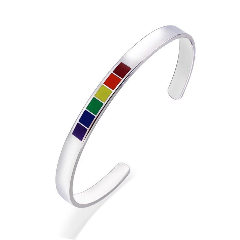 Regenbogen Liebe Stolz Armbänder Lesben & Homosexuell Edelstahl Emaille Manschette Armreif J78F