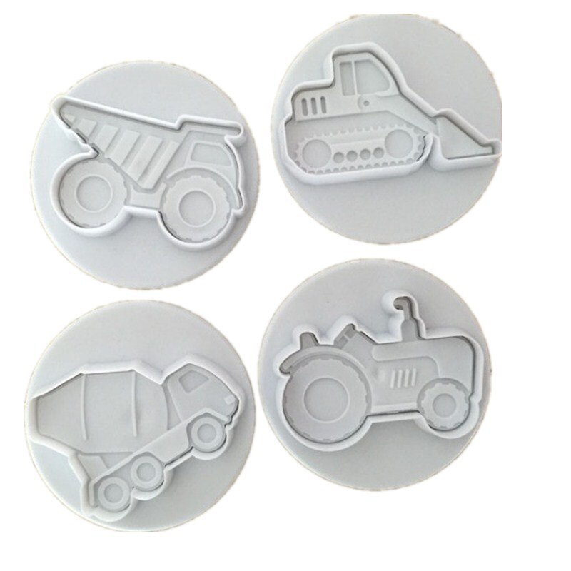 4Pcs/Set Cake Cookie Plunger Cutters Fondant Cake Molds Vehicles Theme (Trucks,Tractor,Forklift) Cake Decorating Baking Tools: LGR 4PCS A