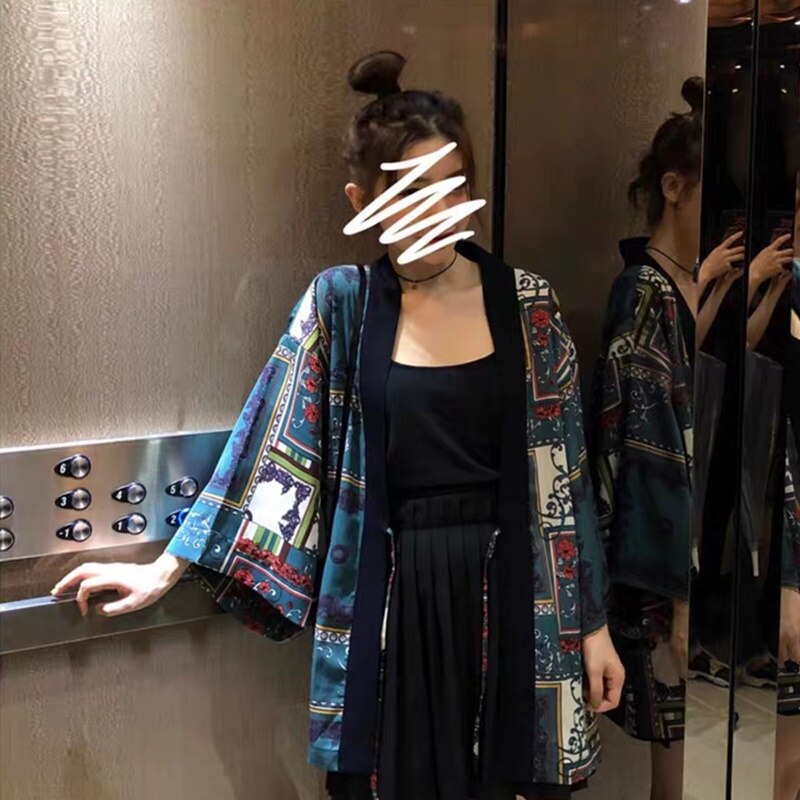 Japanese Yukata Kimono Summer Top Japan Red-Crowned Crane Haori Kimono Japones Harajuku Kimono Boho Yukata Women FF2580