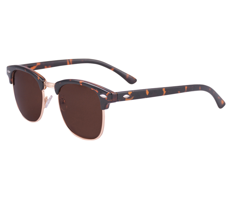 Tortoise inspiré classique demi-cadre cornu Semi-sans monture hommes femmes lunettes de soleil polarisées lunettes rétro 3016: Tortoise Brown