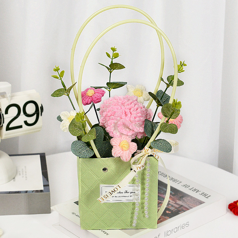 stijl gehaakte zonnebloemen rozen anjer pluche planten afgewerkt gebreide handtas boeketten Valentijn verjaardag afstudeercadeaus: Blauw