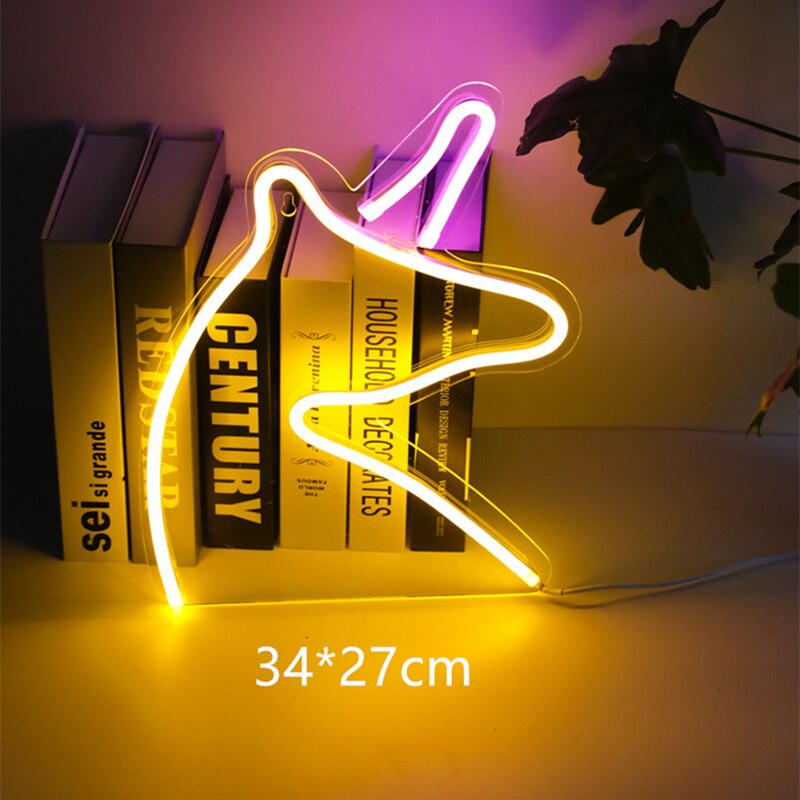 Unicorn Shaped LED Neon Wall Signs for Christmas Party Children's Room Decor Neon Lights Bar Art Wall Decorations Neon Yellow