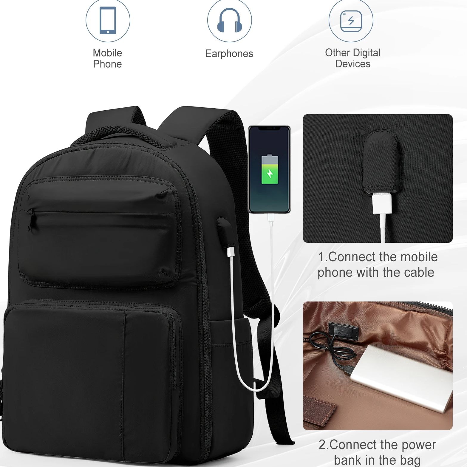 Mochila para ordenador portátil para hombre y mujer, morral de viaje impermeable con USB de 15,6 pulgadas, morral de negocios para adolescentes, morral escolar para Universidad