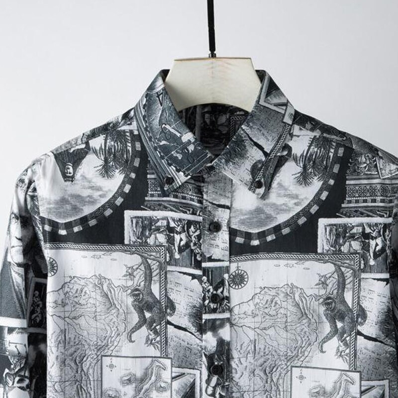 Gedrukt Shirt Mannen Casual Lange Mouwen Slim Chemise Homme Business Man Overhemden Plus Size 4XL camisas