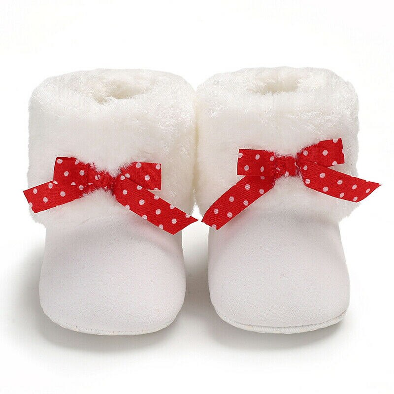 Carino infante Appena nato Del bambino Delle Ragazze Addensare Cachemire di Inverno Della Peluche Stivali Da Neve Bowknot Caldo casuale Scarpe Rosa viola Bianco 0-18M: bianca / 13-18 mesi