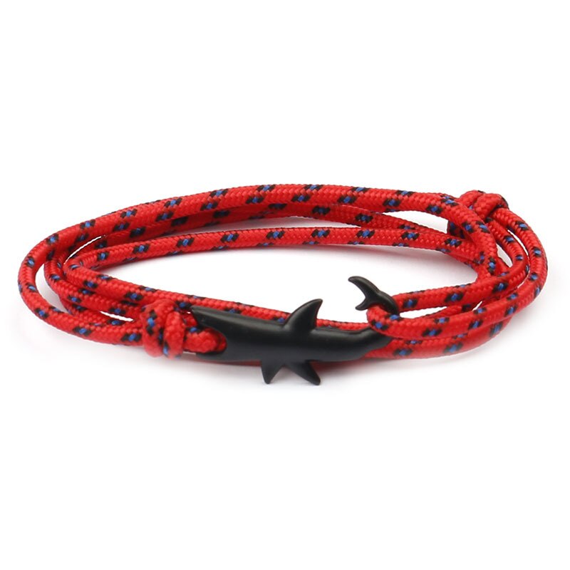 Punk Handgemachte Shark Warp Armband Multilayer Handarbeit Gewebt Viking Braclet Für Männer Armband Fallschirm Schmuck Pulserira Homme: Red