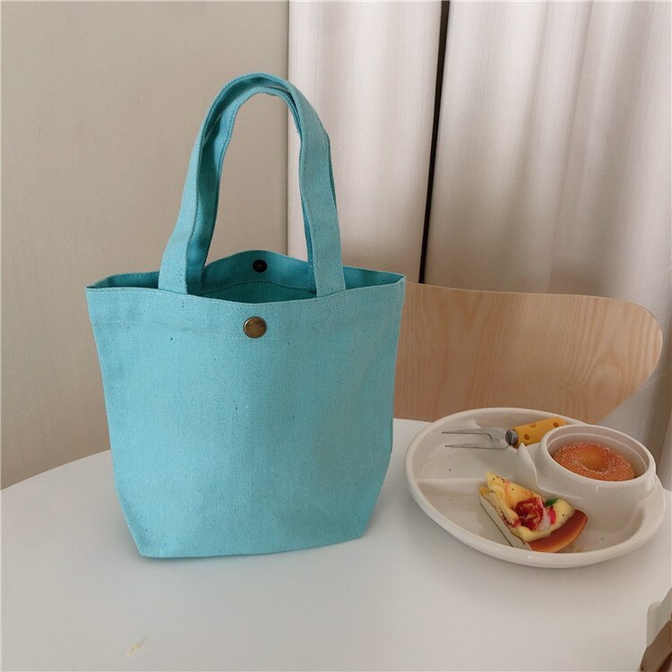 Sacs à provisions en toile mini-portables, simples, petits sacs en tissu pour femmes, couleur unie pure, fourre-tout décontracté, sacs en toile de coton, sac à main: Bleu clair