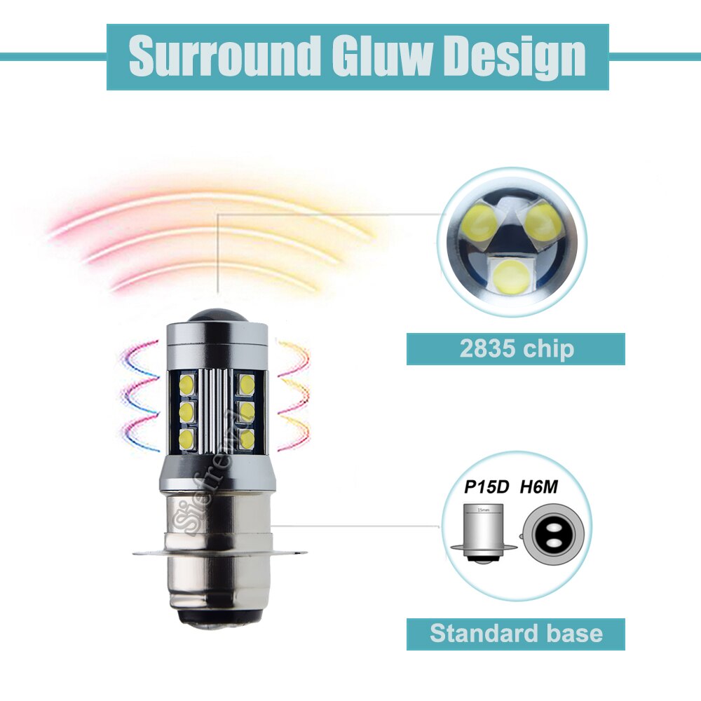 1Pcs 6V 12V Motorcycle LED Headlight Bulb P15D PX15D P15-25-1 T19 3030SMD White High Low Beam Scooter Moped ATV Front Lamp Light