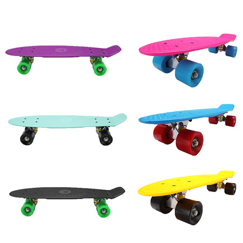 22 tums skateboard mini cruiser skateboard plast longboard 4 hjul single rocker utomhus sport för tjej pojke 56 x 15 x 10cm