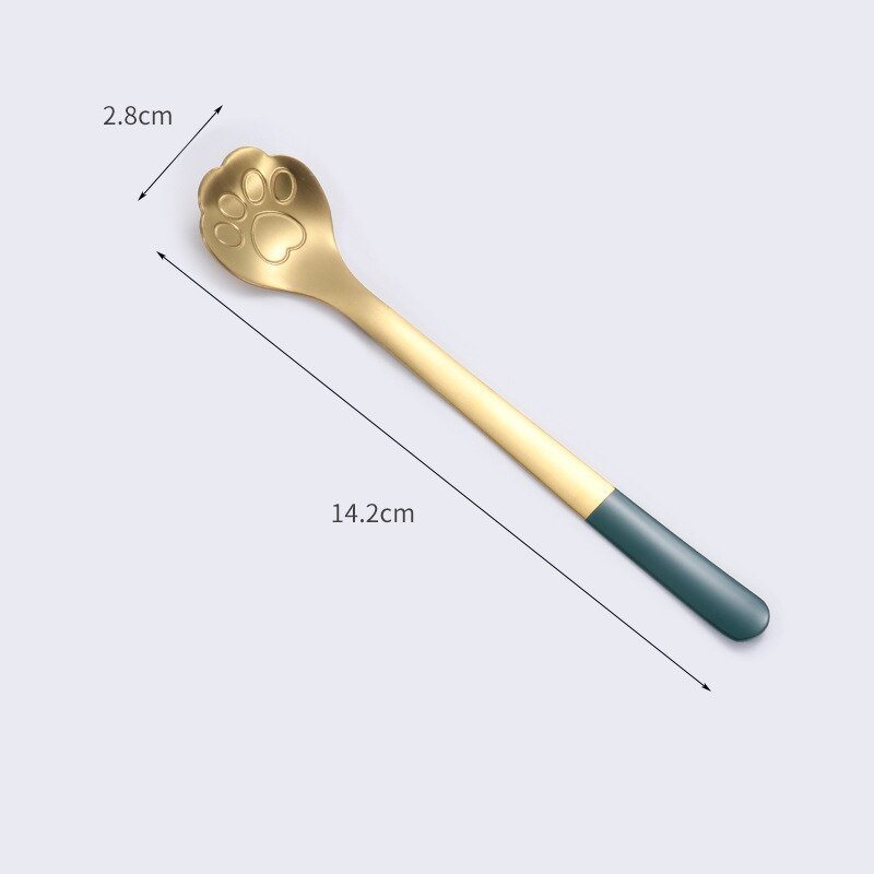 Cartoon Cat's Claw Spoon 304 Stainless Steel Spoon Coffee Stirring Spoon Ice Cream Long Handle Dessert Spoon: Gold Blue