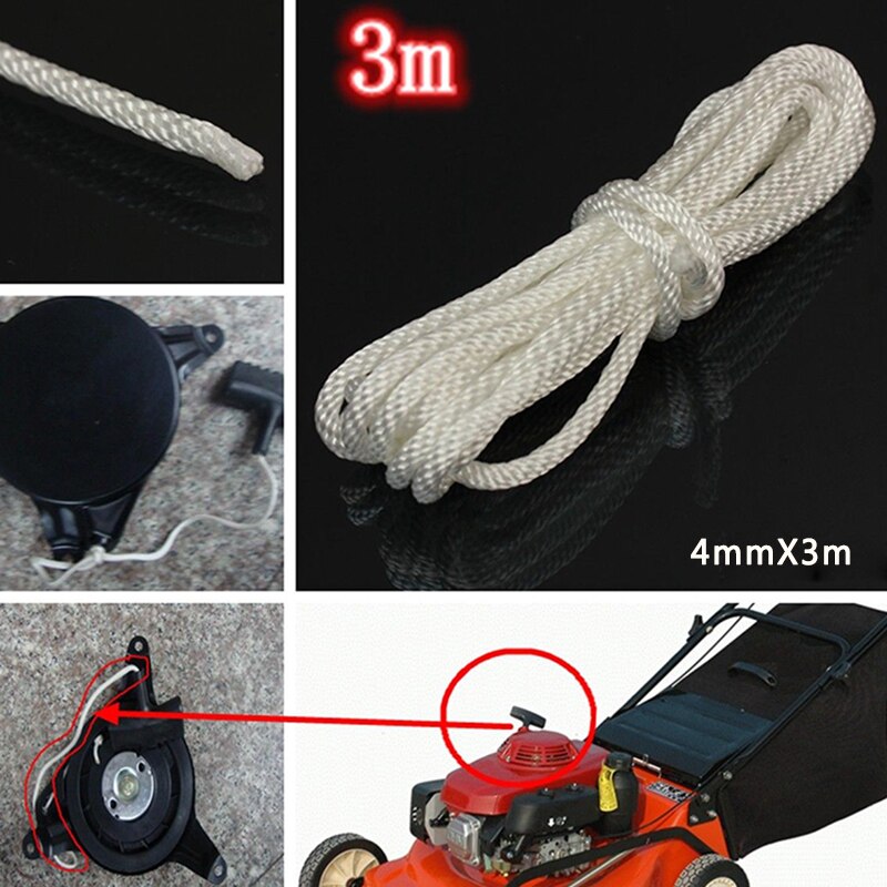 Heavy Duty 3m * 4mm Nylon Witte Pull Starter Recoil Start Koord Touw Voor Meest Grasmaaier Kettingzaag Motor benzine Handvat Trekkoord