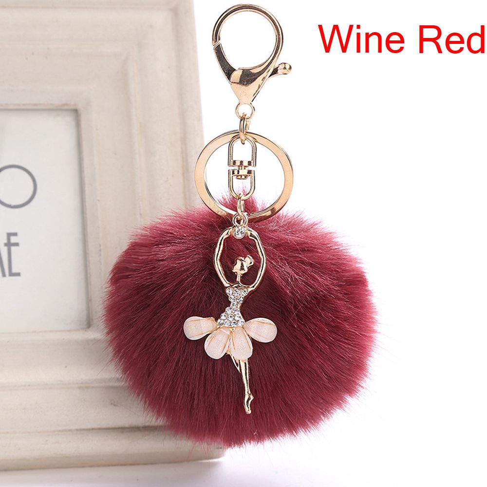 Cute Faux Rabbit Fur Key Ring Fluffy Ballet Girl Car Keychain Key Chain Women Bag Keys Accessories