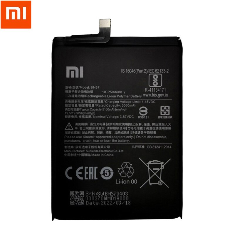 100% Original Xiao mi BN57 5060mAh Phone Battery For Xiaomi Pocophone X3 Poco X3 Pro Replacement Batteries