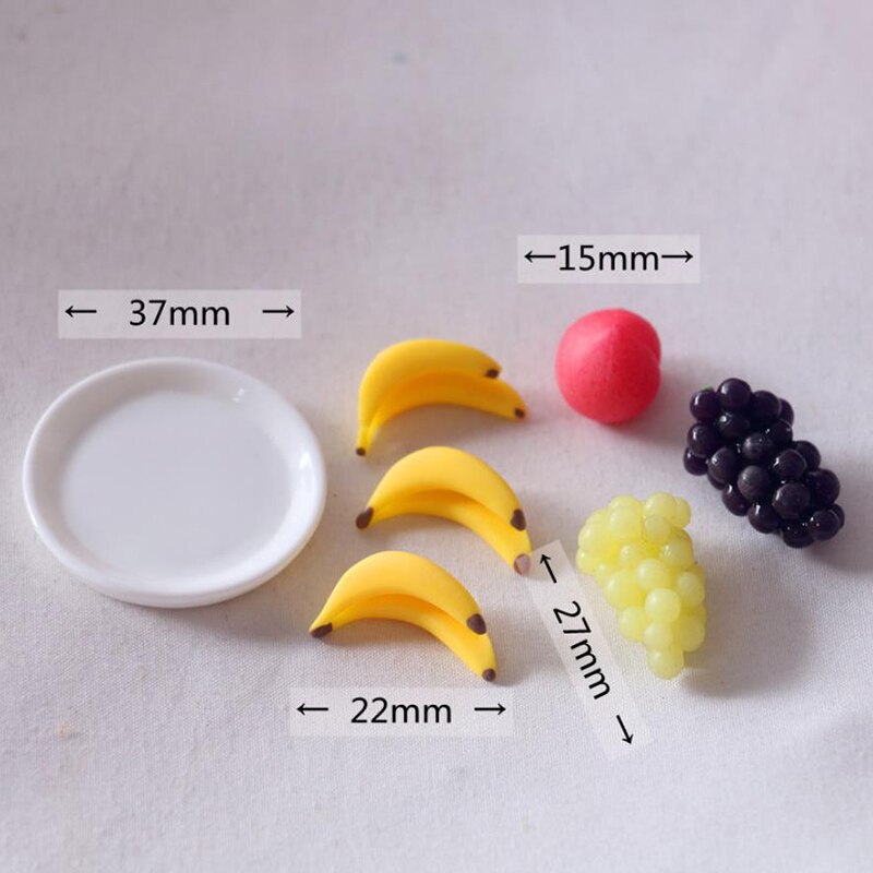 6 Stks/set 1/6 1/12 Schaal Mini Simulatie Fruitschaal Druif Banaan Perzik Poppenhuis Keuken Decoratie