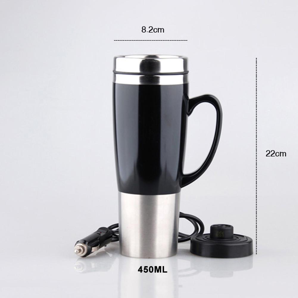12V Car Electric Stainless Steel Travel Heating Cup Coffee Tea Drinking Cup Mug Black With Cigarette Lighter Cable