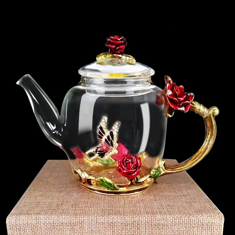 Théière de luxe en verre cristal émaillé, , théière résistante à la chaleur, accessoires de cuisine, de mariage