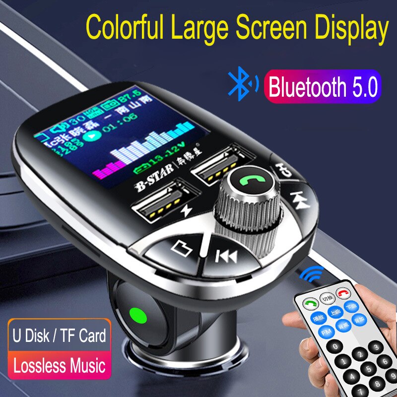 Jinserta Draadloze Bluetooth Fm-zender Modulator Kleur Screen Handsfree MP3 Speler Dual Usb Charger Met Afstandsbediening