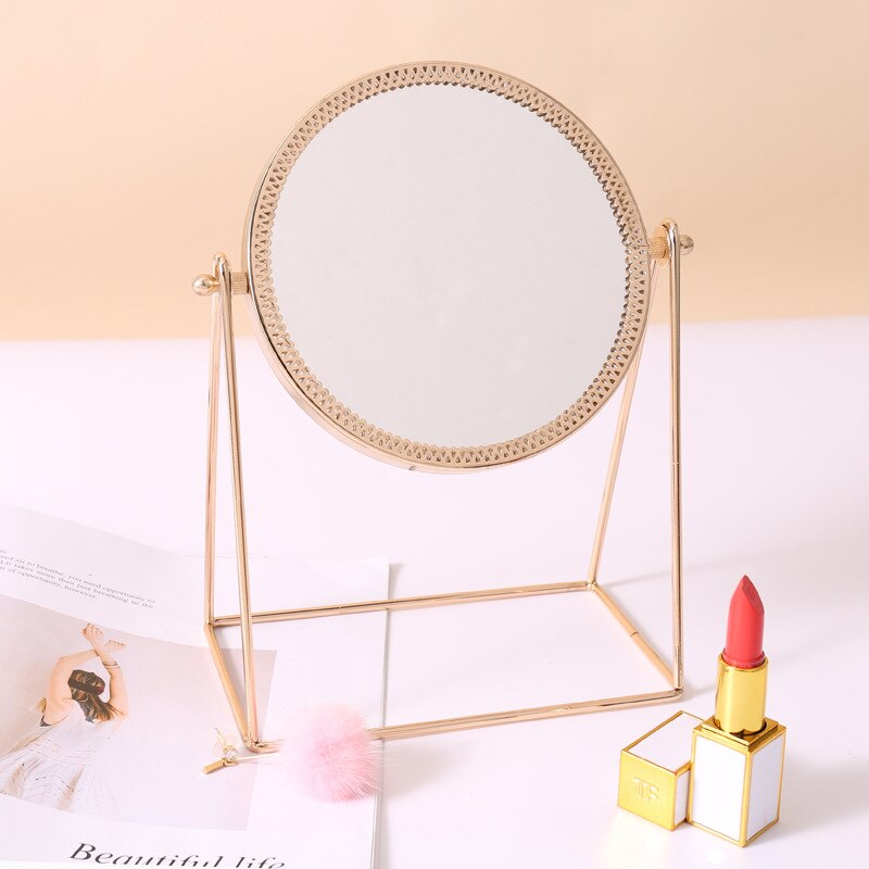 Ins makeupvintage metal kosmetisk spejl valentine skønhed pige make up kommode forfængelighed bord skrivebord kæreste: Rose guld runde