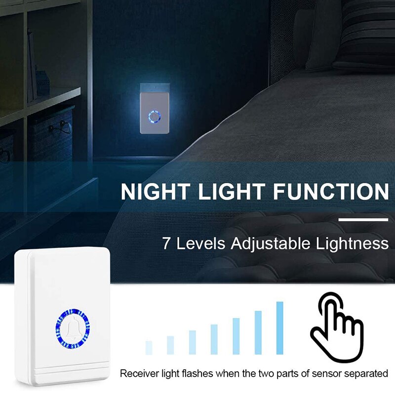 Door Open Sensor Chime, Door Entry Chime with Adjustable Volume, 600Ft Long Range, LED Flash, 48 Chimes, Nightlight Function, Wi