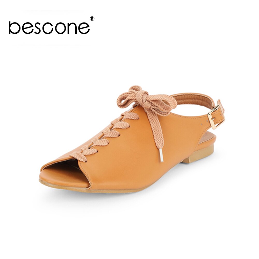 BESCONE Casual Women Sandals Peep Toe 1cm Flat With Slip-On Cross-Strap Buckle Decoration Shoes Solid Sandals BM388
