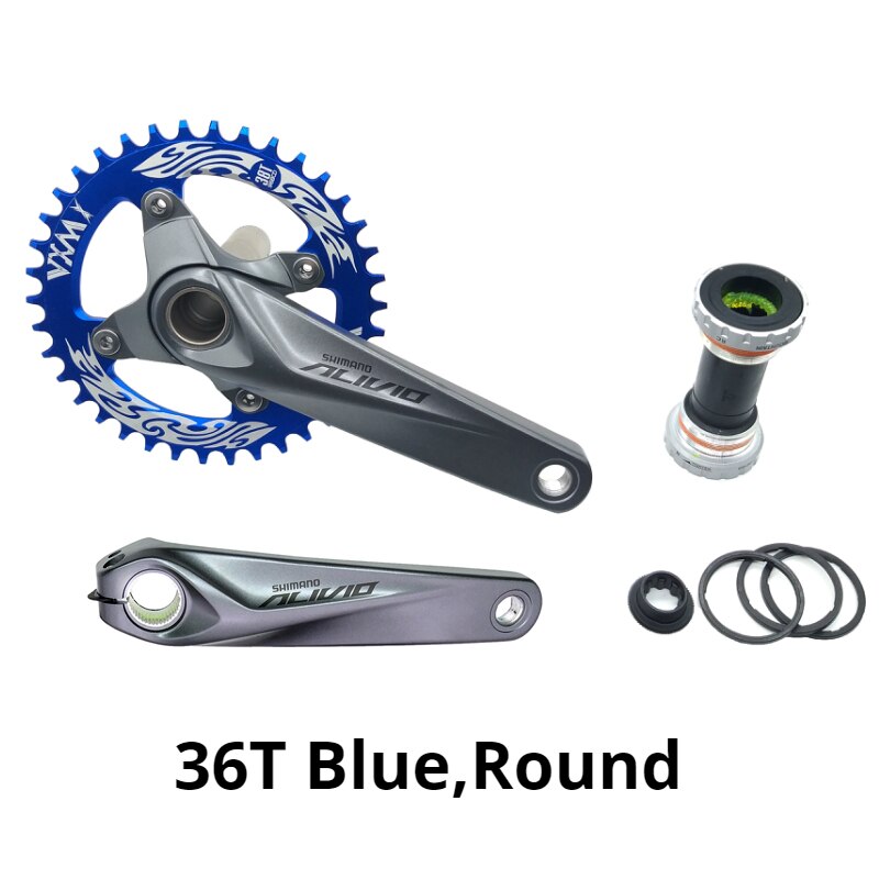 Shimano Alivio M4050 bike bicycle mtb crankset with VXM 96BCD Round Narrow Wide chainring 32T 34T 36T 38T Round with BB52: 36T Blue Round