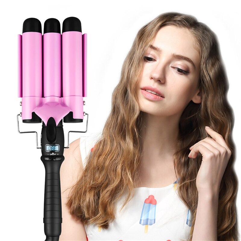 22mm 25mm 32mm 3 Barrels Hair Curler Wave Curler Ceramic Curling Iron LCD Display Perm Splint Roller Big Wave Hair Styling Tool