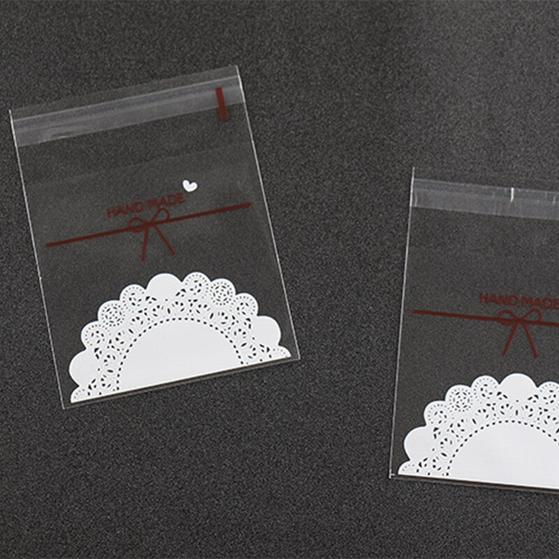 Dentelle blanche en plastique auto-adhésive de alimentaire, 100 pièces, fournitures pour fête de mariage, emballage pour bonbons cookies