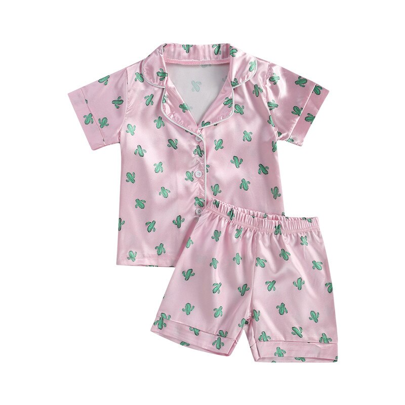 Pyjama deux pièces pour enfants, chemise imprimée à col à revers, manches courtes, taille élastique: 5-6 Years