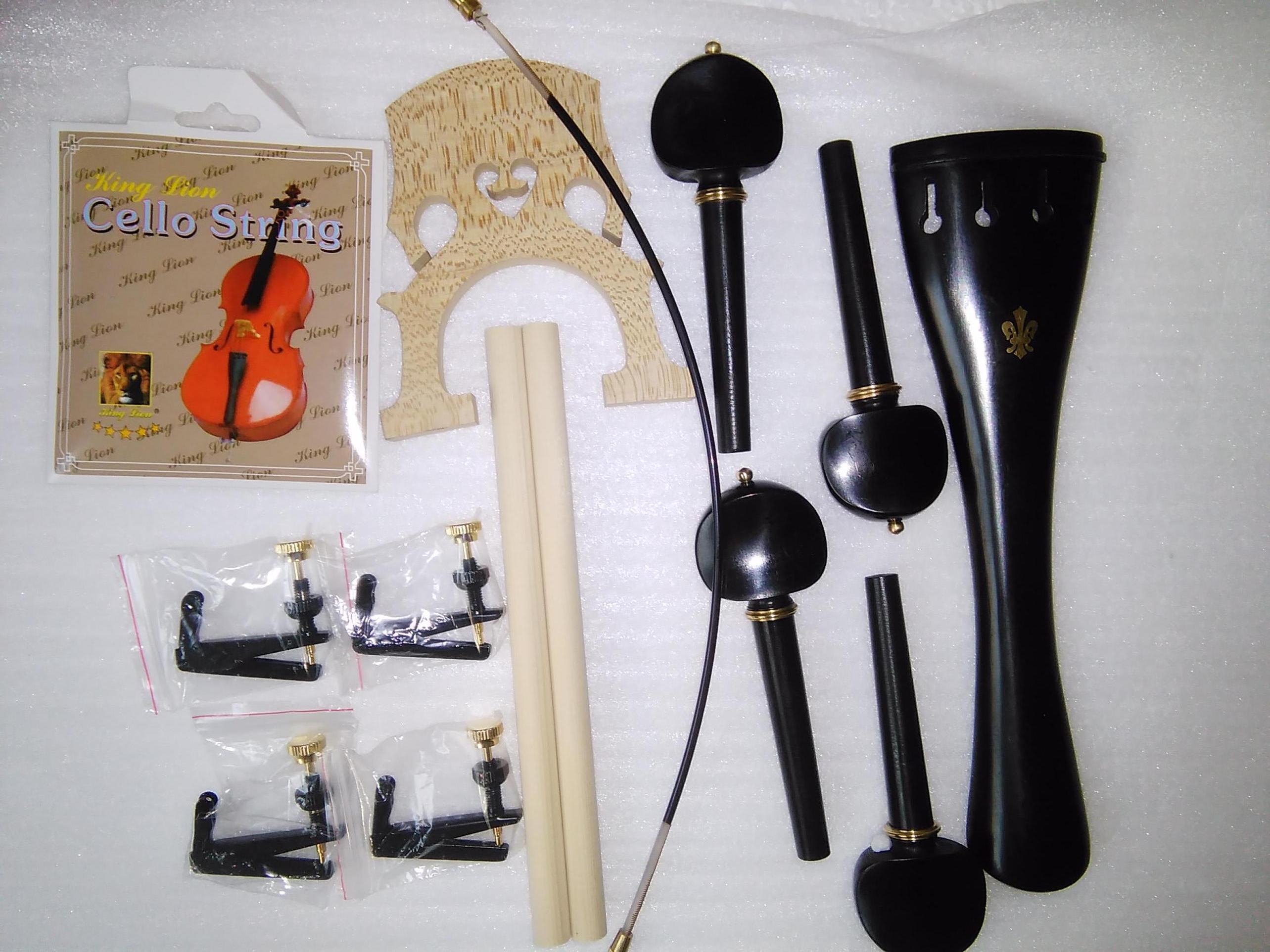 1 Set Cello Fitting including Cello string cello fine tuners French bridge and sound post all 4/4: Ebony A